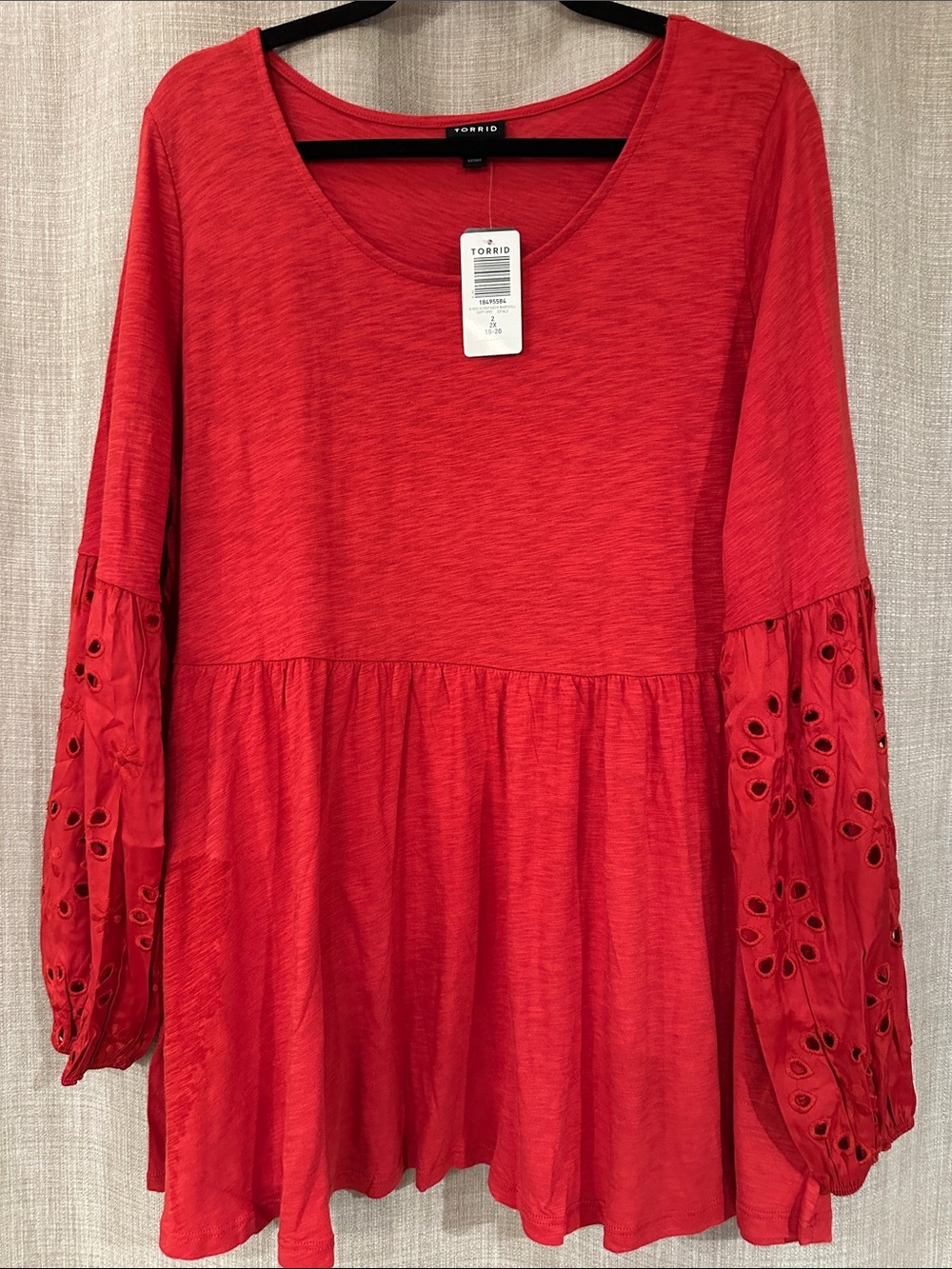 torrid Red Eyelet Balloon Sleeve Peplum Tunic